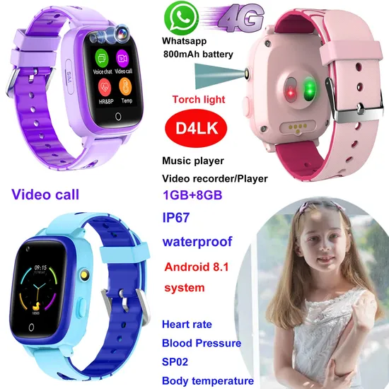 China Factory LTE IP67 Waterproof Kids Wearable GPS Watch with Live Map Monitoring for Realtime Google Map Tracking D4LK