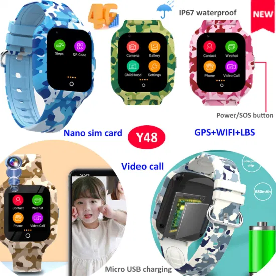 China Factory LTE IP67 Waterproof Students GPS Watch Tracker with live Map Monitor video call for Kids Personal Security back to school Y48