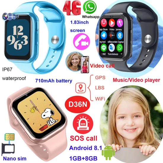 China Manufacture 4G IP67 Waterproof Boy Girl Accurate GPS Watch Clock with Voice Monitoring for Avoiding Abducting D36N