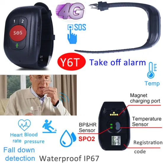 China Manufacture 4G Real Time Google Map Tracking Elderly GPS Bracelet Tracker with Removal Alert Heart Rate Blood Pressure Y6T