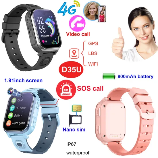 China factory 4G Child Real Time Position Kids Safety GPS Tracker Gift Smart Watch with free Global Video Call D35U