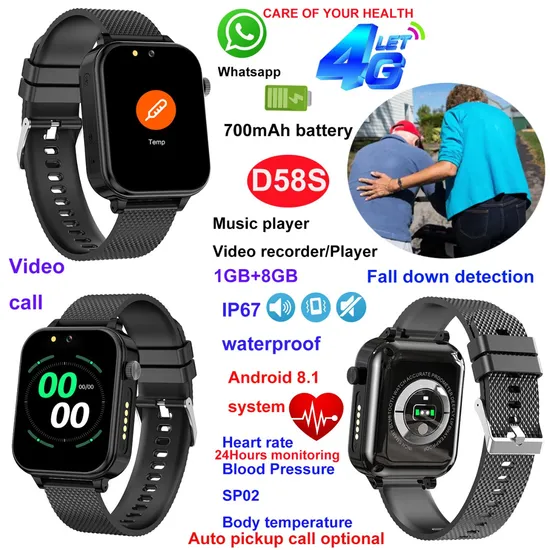 China factory 4G IP67 Waterproof Accurate Senior citizen Elderly GPS Tracker watch with fall alarm and Heart rate Blood pressure D58S