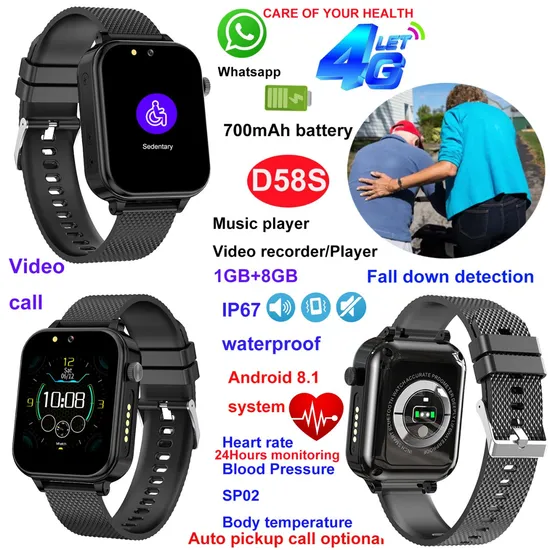 China factory 4G IP67 Waterproof Video Call Removal Alert Smart Elderly security GPS Watch Tracker with Heart Rate Blood Pressure D58S