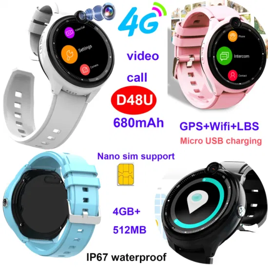 China factory 4G LTE IP67 Waterproof round screen Mini Hidden GPS Child Baby Smart Watch Tracker for Kids with Video Call D48U