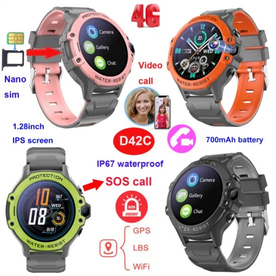 China factory 4G Round IPS Screen School safety Kids Smart Watch GPS Tracker with Two Way Video Call D42C