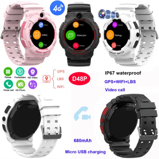 China factory IP67 Waterproof 4G safety round screen Personal Child Baby SOS Call Smart Kids Tracker Watch GPS with global tracking location D48P