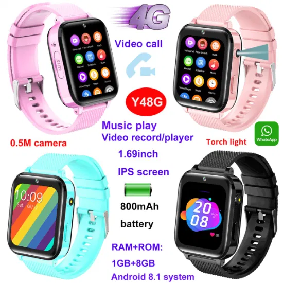 China factory Water resistance Android 8.1 4G LTE Kids GPS Tracker Mobile Smart Watch with emergency SOS video call Y48G