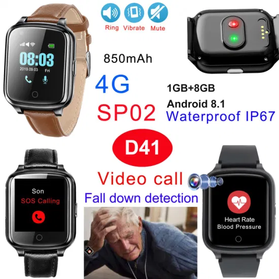 China manufacturer 4G IP67 Waterproof Senior Fitness Smart Watch Elderly safety GPS Tracker with Fall Down Alarm Video Call for Adults Health D41