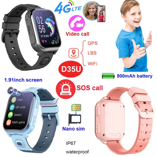 China manufacturer 4G IP67 water resistance Children Kids safety GPS tracker tracking Smart Watch with video call D35U