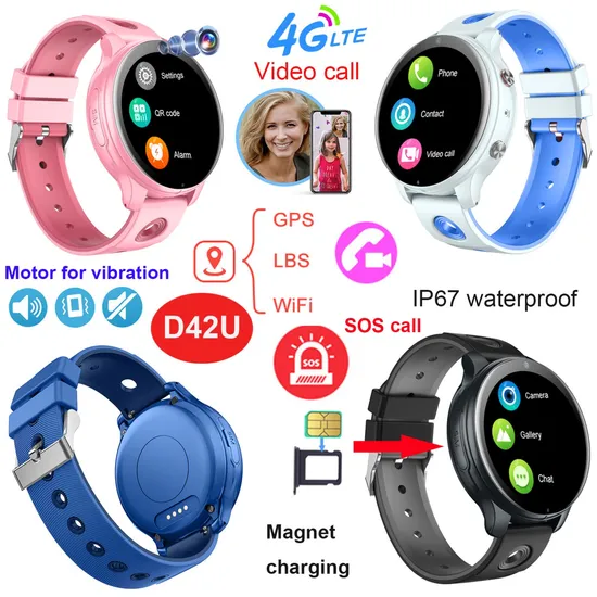 China manufacturer 4G IP67 waterproof Children Kids safety GPS tracker tracking Smart Watch with video call D42U