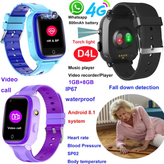 China manufacturer 4G LTE IP67 water resistance Smart phone personal Adults portable tracker GPS Watch with heart rate blood pressure D4L