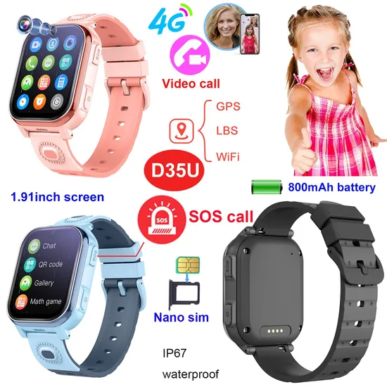 China manufacturer Accurate 4G video call Child Kids safety smart GPS Watch Tracker with wifi connectivity D35U