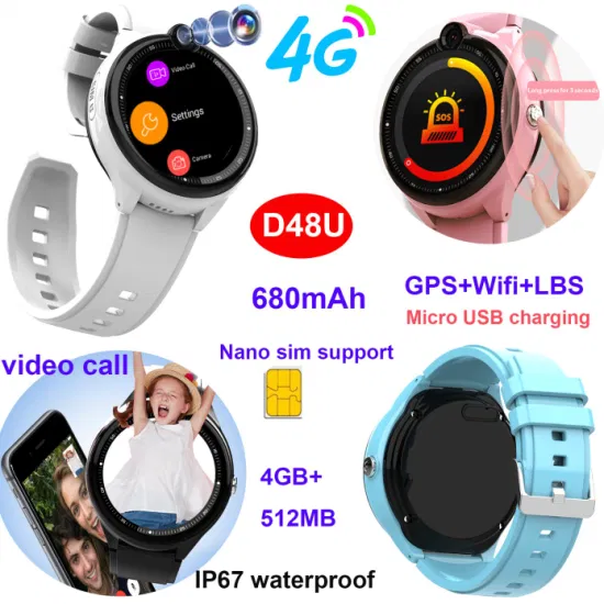 China manufacturer IP67 Waterproof 4G round Safety SOS Tracking GPS Kids Smart Watch with Video Call Real Time googlemap monitoring D48U