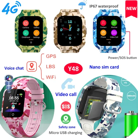 Fashion 4G IP67 waterproof Kids GPS Phone watch with Voice monitor intercom chat for SOS emergency help Y48