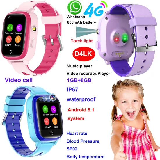 Fashion Design 4G IP67 Waterproof Kids GPS Tracker Device with Whatsapp Facebook Youtube and Health Care Monitoring D4LK