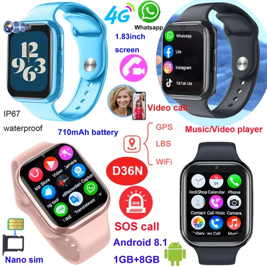 Fashion Design LTE IP67 Water Resistance Watch Tracker GPS with Two Way Voice Call for Daily Communication D36N