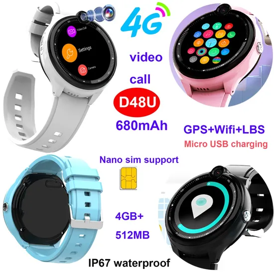 Fashion LTE IP67 Waterproof Round Screen SOS Precise GPS WiFi Tracking Smart Watch GPS Tracker with Geo-fence D48U