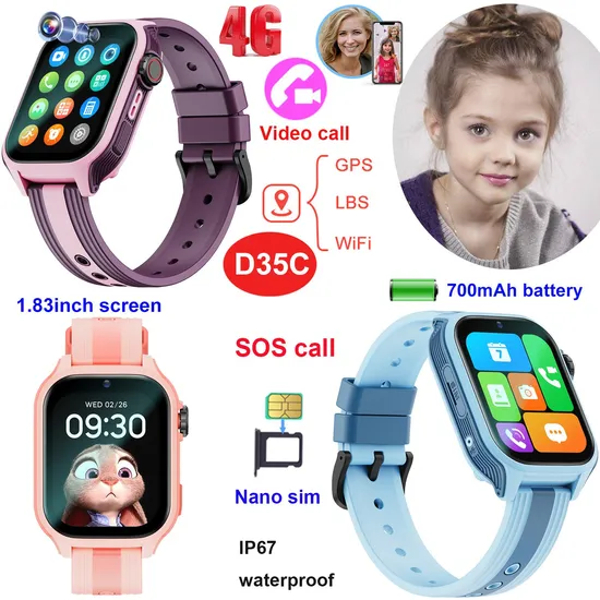 Fashion design safety monitoring 4G Kids tracking Smart watch GPS Clock for Children boys girls birthday gift D35C