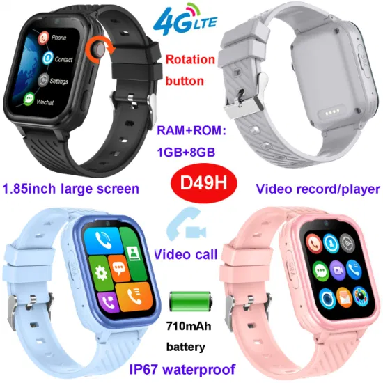 Fashion slim design 2024 Kids Child safety 4G free Wifi video call smart phone Tracker Watch GPS with live Google map monitoring D49H