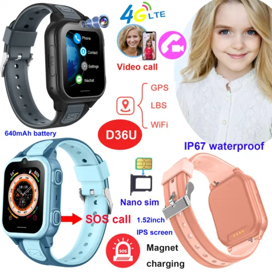 High Quality Factory Supply LTE IP67 Waterproof Kids GPS Smart Watch with Safety Zone Setup for safety monitoring D36U