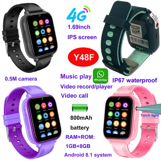 High quality large screen waterproof IP67 accurate 4G Android 8.1 Kids Child GPS Watch Tracker with video call Y48F