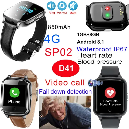 Hot Selling LTE IP67 Water Resistance Medicine Alarm Device Personal Security GPS Tracker Watch for Elderly with Fall Down Detection D41