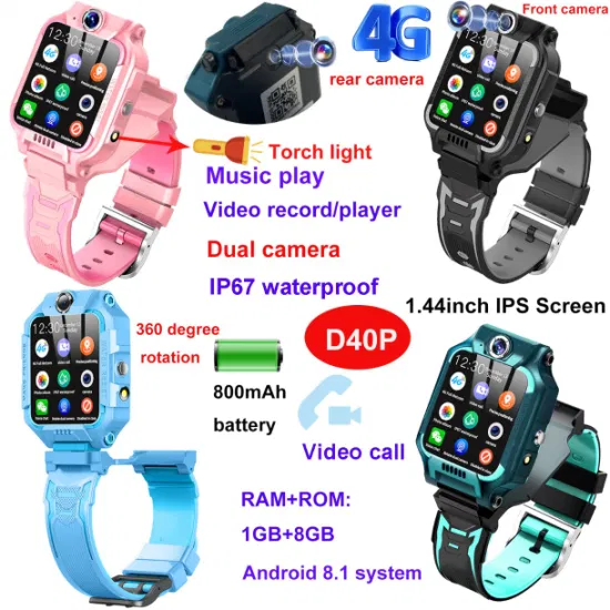 Hot selling 4G IP67 waterproof Android 8.1 360 rotation dual camera Smart Watch GPS tracking device with two way voice video call D40P