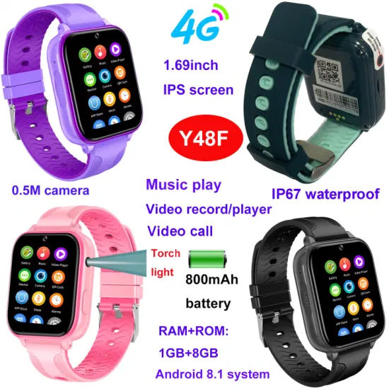 Hot selling Android 8.1 Waterproof IP67 Kids Child security 4G Smart Watch GPS Tracker with motor for vibration mode Y48F