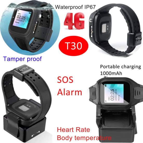 IP67 Waterproof 4G LTE Temperature Detection Prison GPS Watch with Heart Rate Tamperproof T30