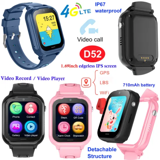 IP67 waterproof 4G Tracker Safeguard Child GPS Phone Watch Video call Block unknown numbers for kids Safety monitor D52