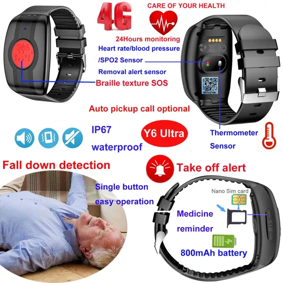 LTE Water resistance Elderly fitness Smart Phone GPS Tracker with fall down alert heart rate Blood pressure thermoter Y6 Ultra