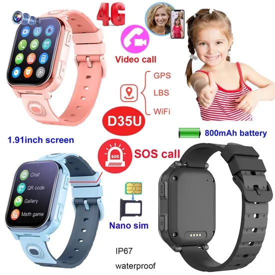 Large screen hot sale kids 4G waterproof Children smart watch gps tracker watch for school safety Boys girls