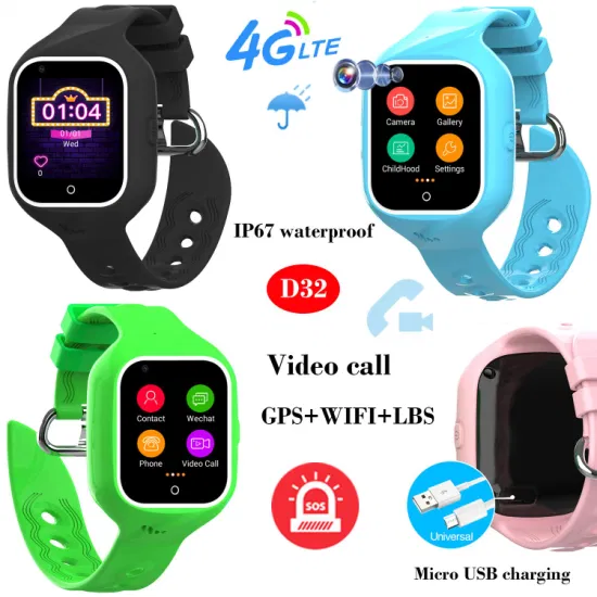 Latest 4G IP67 waterproof Promotion Gift Personal GPS Watch with HD camera for remote snapshot video call SOS emergency help D32