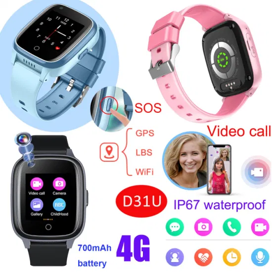 Latest 4G LTE IP67 Waterproof Boys Girls SOS panic kids security Smart GPS Tracker Watch with Video Call Take off Alarm Alert D31U