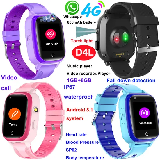 Latest 4G Video Call IP67 Waterproof Thermometer Smart Watch GPS Tracker with Fall Down Alarm Alert D4L