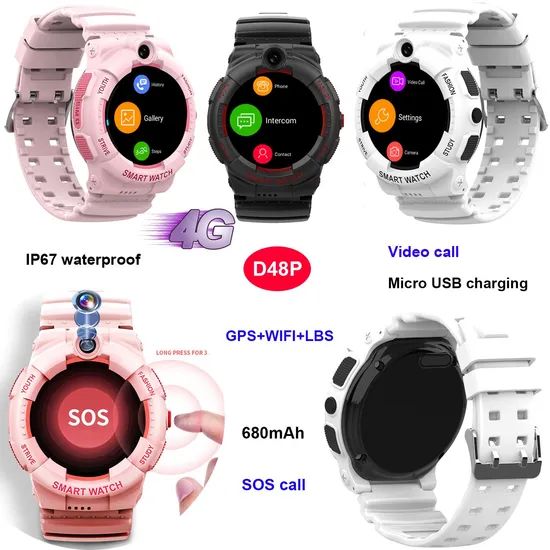 Latest High Quality 4G LTE IP67 Waterproof HD Camera round screen Safety Hidden GPS Tracker Kids SOS Smart Watch D48P