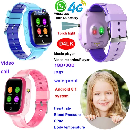 Latest Launched  4G IP67 Waterproof Child GPS Tracker Device with HR/BP& Body Temperature for Fitness Tracking D4LK