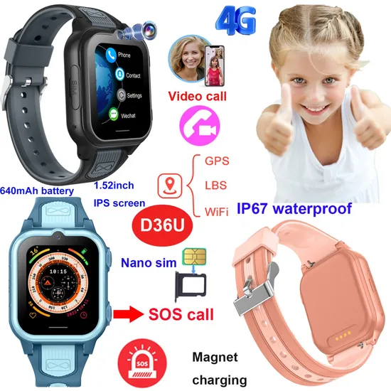 Latest Launched 4G mobile Phone Kids security GPS Smart Tracker Watch for Child Boys Girls with Two Way Video Call D36U