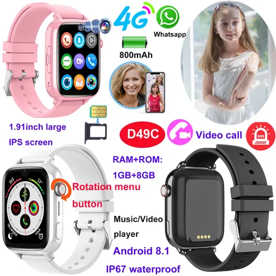 Latest Launched LTE IP67 Water Resistance Kid Wearable Watch Locator with Live Map Monitoring for Personal Security D49C