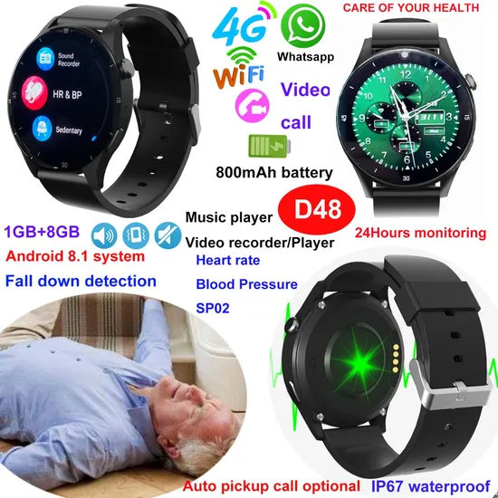 New 4G Blood Pressure Heart Rate Smart watch GPS Senior Smart Watch Tracker for Elderly with Fall Down Alert D48