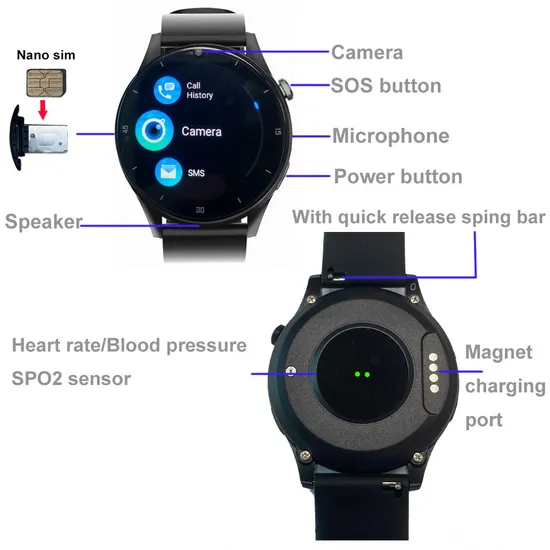 New 4G Blood Pressure Heart Rate Smart watch GPS Senior Smart Watch Tracker for Elderly with Fall Down Alert D48