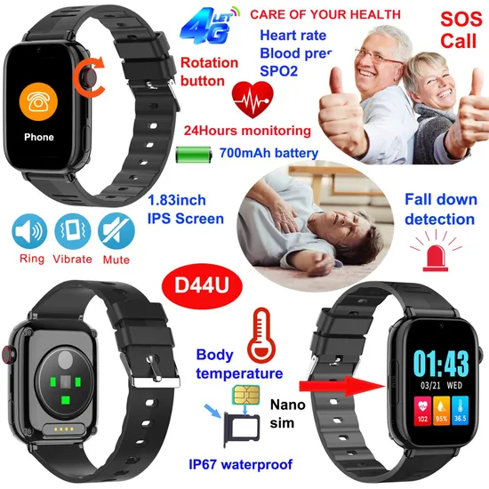 New Arrival 4G IP67 Waterproof Dementia Patients GPS Watch Locator Device with Live Map Monitoring for Personal Security D44U