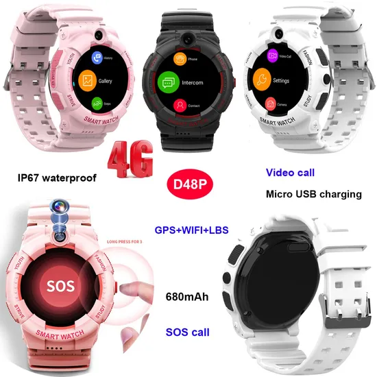 New Arrival 4G LTE IP67 Waterproof Video Call Micro USB Safety SOS Personal Smart GPS Watch Tracker D48P