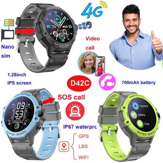 New Desigen Round Screen LTE 4G Kids Children Students Girls Boys Accuracy Smart GPS Tracker Watch with panic emergency button for SOS Call D42C