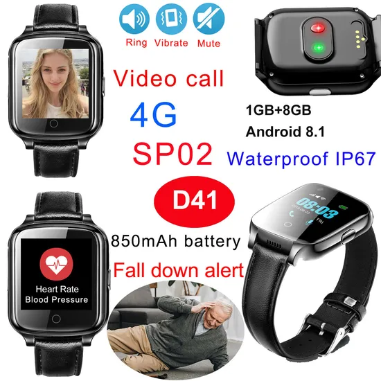 New Developed 4G IP67 Waterproof Fall Down Detection Senior security Tracker GPS with Heart Rate and Blood Pressure Video Call D41