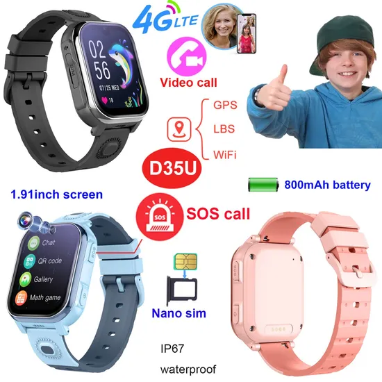 New Developed 4G IP67 Waterproof Kids safety Smart Watch Child Tracker GPS for Student with Video Call D35U