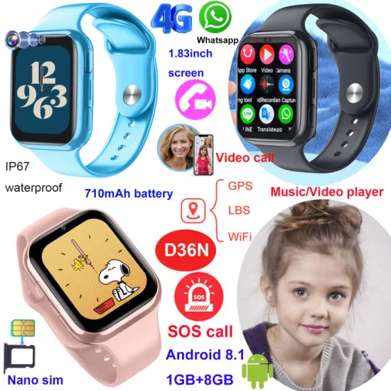 New Developed China Supply 4G Android 8.1 Girl Boy Smart GPS Watch Phone with Classroom Mode For Daily School Life D36N