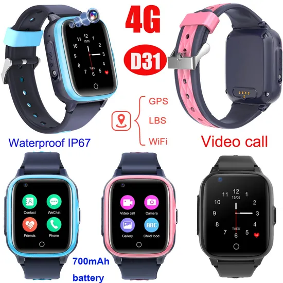 New Developed IP67 Waterproof 4G Security Smart Kids GPS Tracker Watch Mobile Phone for Child with Video Call D31