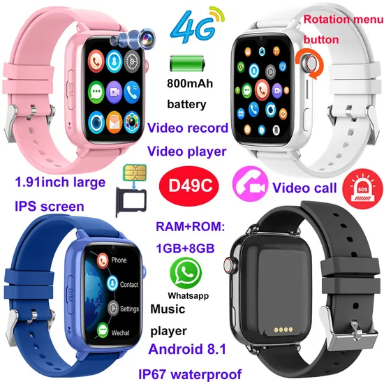 New Developed LTE Android 8.1 Kid GPS Watch Tracker with Calling and Voice Message Chat For Real Time Conection D49C