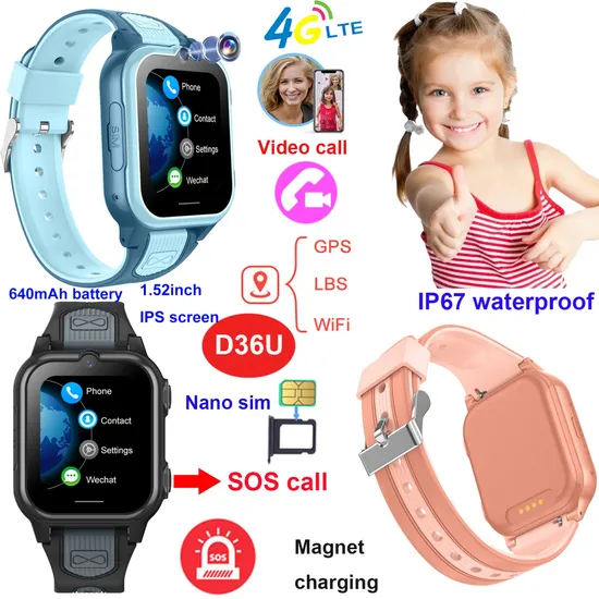 New Launched 4G IP67 Water Resistance HD Screen Kids GPS Safety Tracker with History Tracking for Realtime Googlemap Monitoring D36U